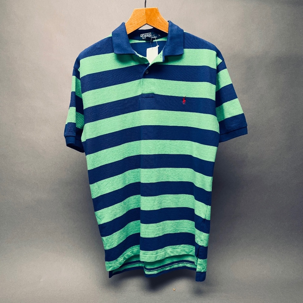 Men's Polo by Ralph Lauren Classic Polo Shirt Size Large Green/Blue Stripe